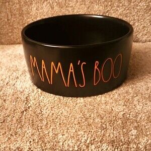 Rae Dunn "Mama's Boo" Black & Orange Ceramic Dog Food Bowl